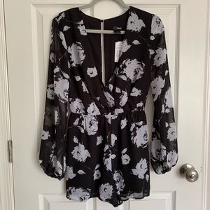 Bloomingdales AQUA black floral chiffon romper